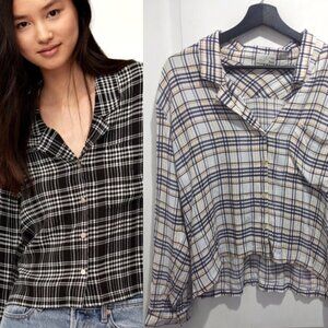 ARITZIA Wilfred Free | Camille Plaid Blouse in Oak/Purple Thistle